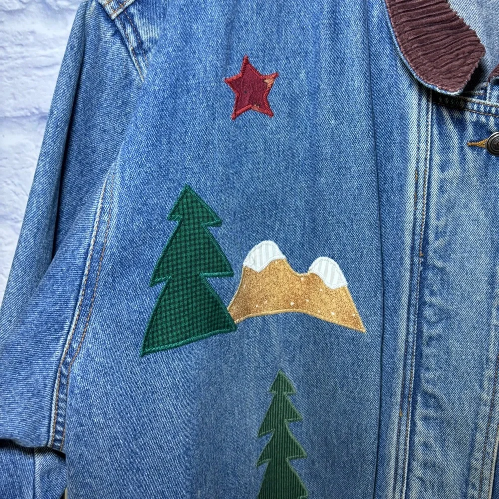 Baccini Womens Denim Jacket 2XL Embroidered Birdhouses Vintage Barn Jacket Moon - Picture 8 of 15